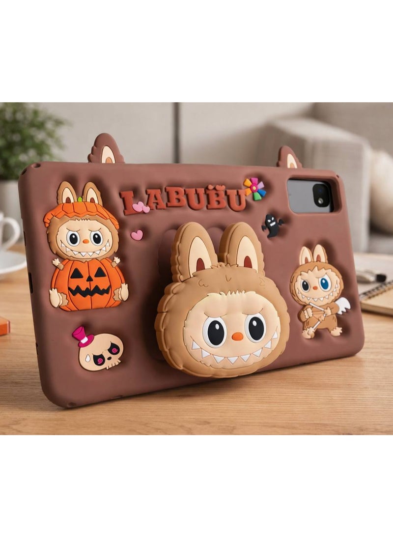Cartoon 3D Silicon Handle Stand Cover For Xiaomi Redmi SE 11, Kids Shockproof Case With Handle & Stand, Funda Case (With Rope) (La Brown) - Image 1